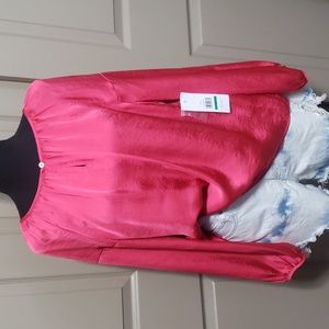 NWT Sam and Jess Geranium red light weight long sleeve blouse size large petite